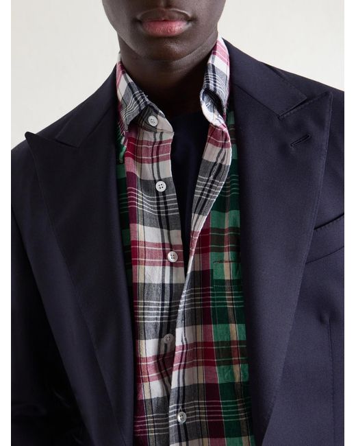 Drake's Red Button-Down Collar Checked Cotton Shirt for men
