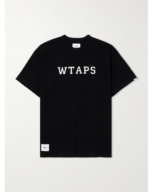 (w)taps Black Logo-Print Appliquéd Cotton-Jersey T-Shirt for men