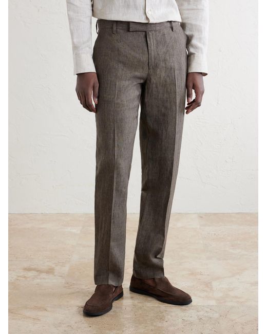 Sunspel Gray Straight-Leg Pleated Linen Suit Trousers for men