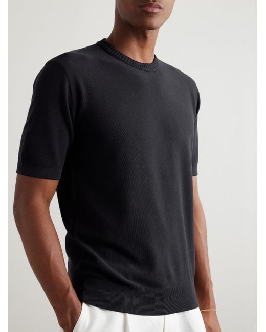Loro Piana Black Slim-Fit Cotton And Silk-Blend Piqué T-Shirt for men