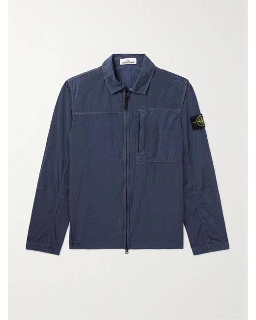 Stone Island Blue Logo-Appliquéd Nylon Metal Overshirt for men