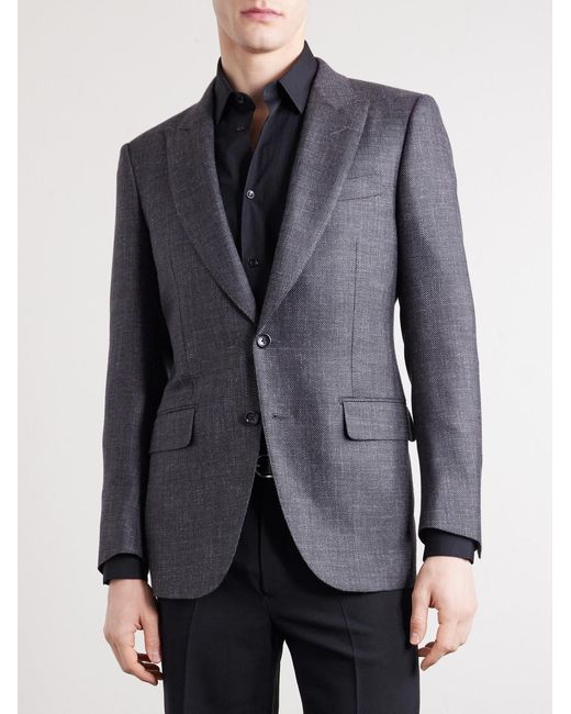 Tom Ford Black Dyllan Wool, Silk And Linen-Blend Blazer for men