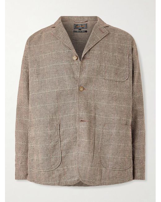 Beams Plus Brown Oversized Unstructured Prince Of Wales Checked Linen Suit Jacket for men