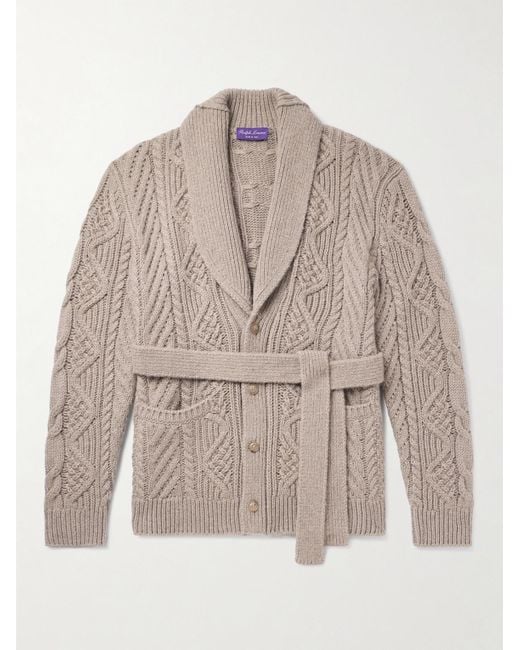 Ralph Lauren Purple Label Natural Shawl-collar Belted Cable-knit Cashmere Cardigan for men