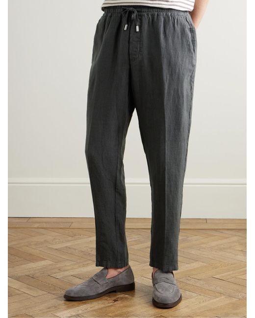 Altea Gray Mattia Straight-Leg Linen Trousers for men