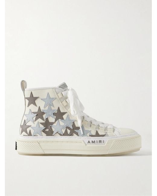 Amiri Natural Stars Court Leather And Rubber-trimmed Appliquéd Canvas High-top Sneakers for men