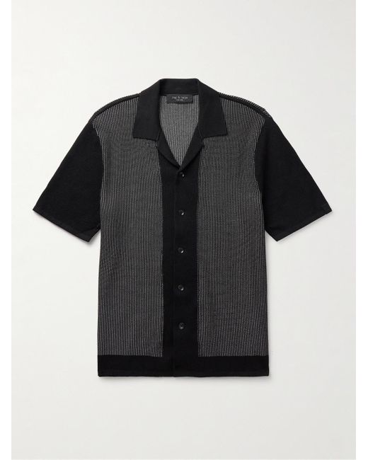 Rag & Bone Black Harvey Camp-collar Jacquard-knit Cotton-blend Shirt for men