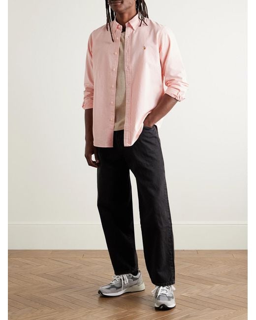 Polo Ralph Lauren Pink Button-Down Collar Striped Cotton-Poplin Shirt for men