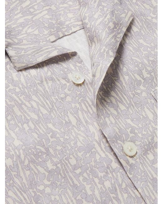 Canali Gray Camp-Collar Printed Linen And Cotton-Blend Shirt for men