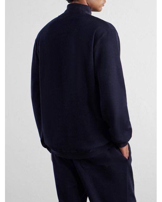 Mr P. Blue Cotton-Blend Double-Faced Jersey Half-Zip Sweatshirt for men
