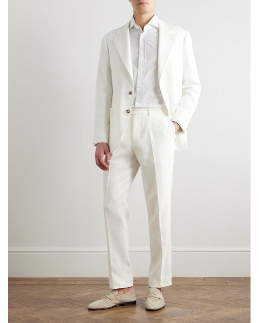 Brunello Cucinelli White Slim-fit Pleated Cotton-twill Suit Trousers for men