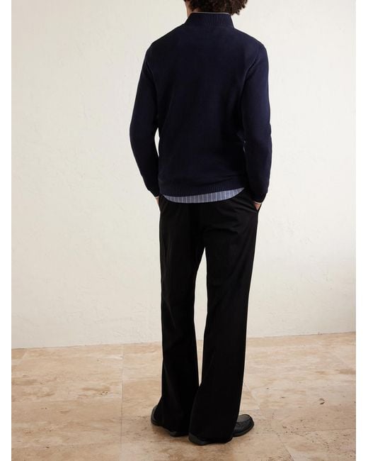Fedeli Blue Cotton-piqué Half-zip Sweater for men