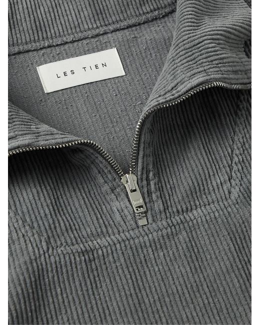 Les Tien Gray Yacht Cotton-Corduroy Half-Zip Sweatshirt for men