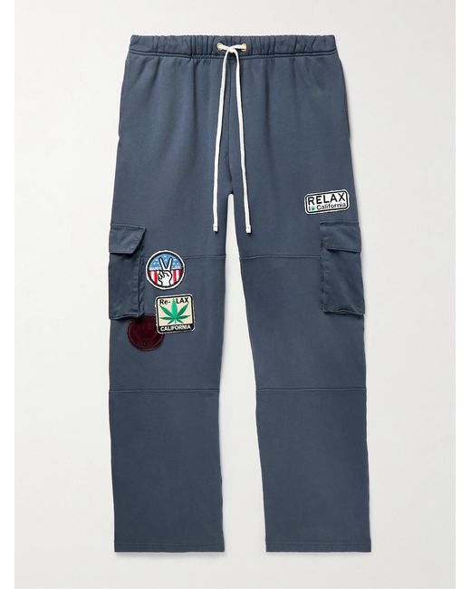 Les Tien Blue Yacht Straight-leg Appliquéd Cotton-jersey Sweatpants for men