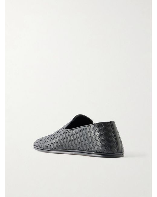 Bottega Veneta Black Palazzo Intrecciato Leather Loafers for men
