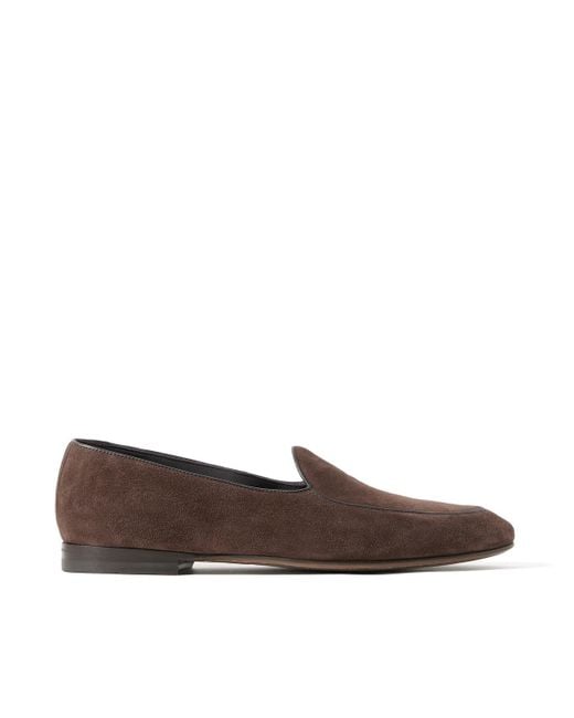 Manolo Blahnik Brown Modena Leather-Trimmed Suede Loafers for men
