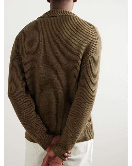 Tom Ford Green Shawl-Collar Ribbed Silk And Wool-Blend Cardigan for men