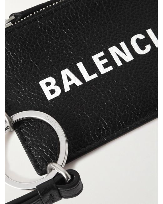 Balenciaga Black Logo-Print Full-Grain Leather Cardholder With Lanyard for men