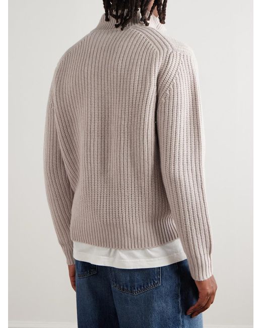 Hartford Natural Ribbed Wool Half-zip Sweater for men