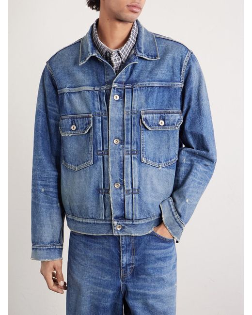 Sacai Blue Beyondexx Distressed Denim Jacket for men