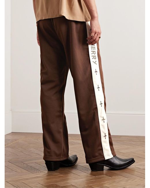 CHERRY LA Brown Straight-Leg Embellished Striped Tech-Jersey Track Pants for men
