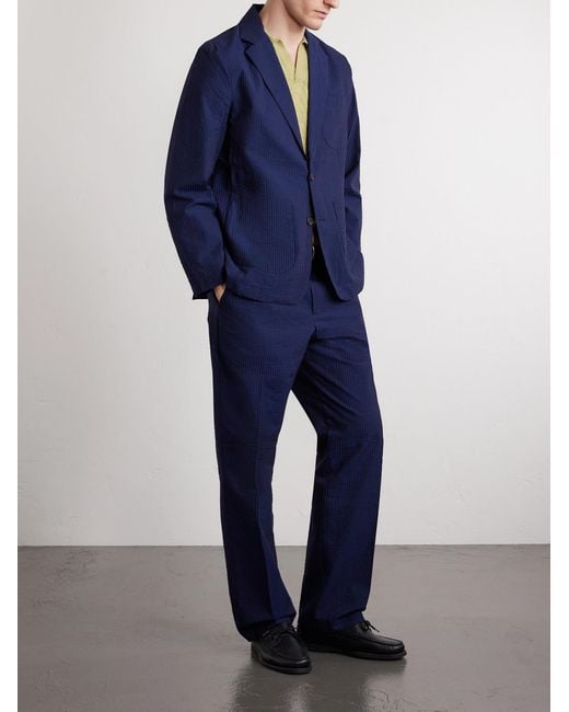 Portuguese Flannel Blue Atlantico Organic Cotton-Seersucker Suit Jacket for men