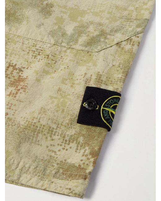 Stone Island Green Straight-leg Satin-trimmed Camouflage-print Shell Shorts for men