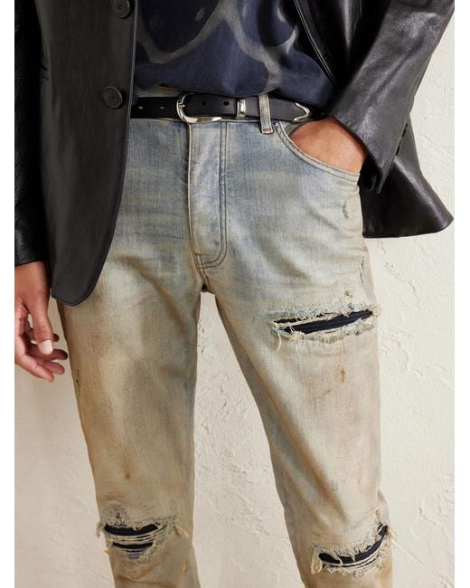 Amiri Gray Mx1 Skinny-fit Distressed Suede-trimmed Jeans for men