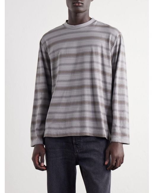 Our Legacy Gray Striped Cotton-Jersey T-Shirt for men