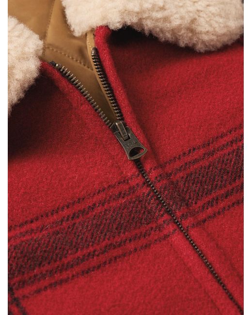 Giacca in lana imbottita a quadri con finiture in shearling di RRL in Red da Uomo