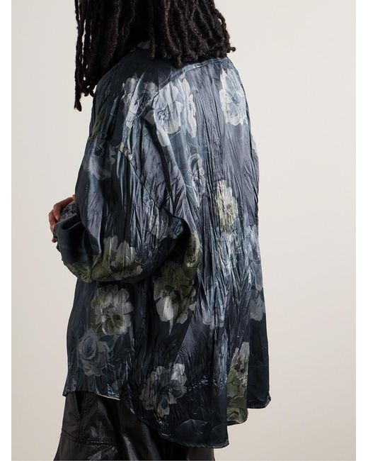 Acne Blue Setar Oversized Floral-Print Crinkled-Satin Shirt for men