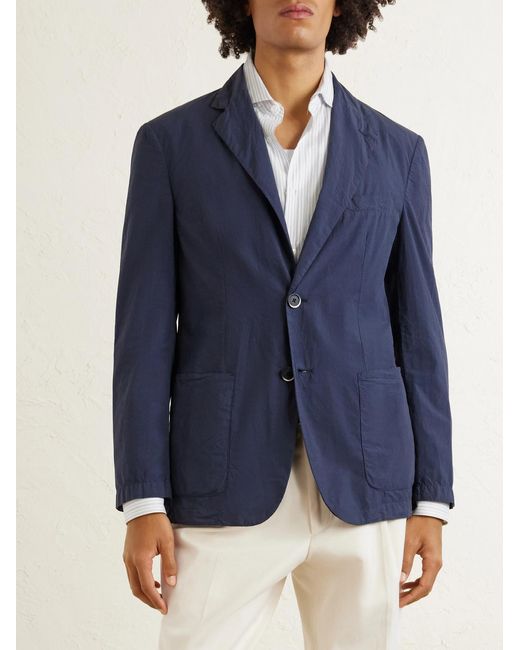 Barena Blue Borgo Tendon Crinkled Cotton-Poplin Blazer for men