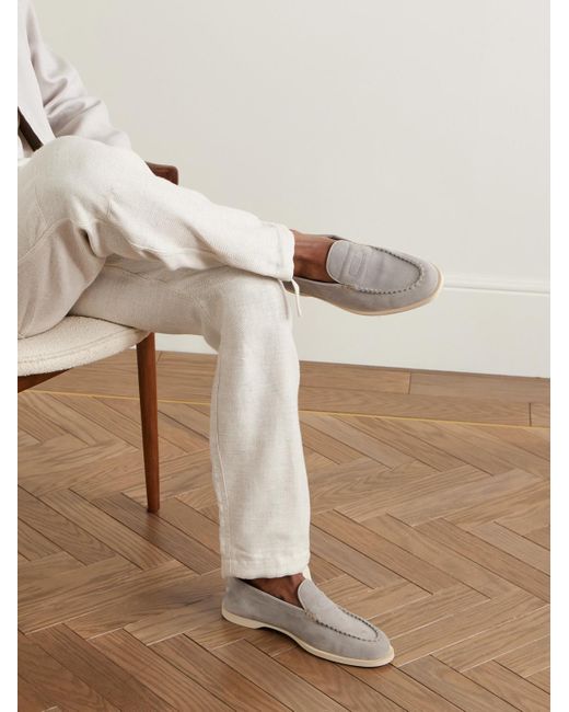 John Lobb White Pace Suede Loafers for men