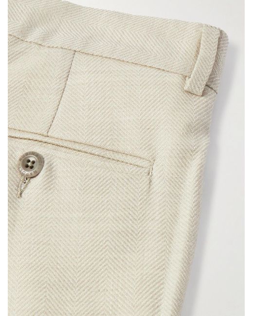 Rubinacci Natural Luca Tapered Herringbone Linen Suit Trousers for men