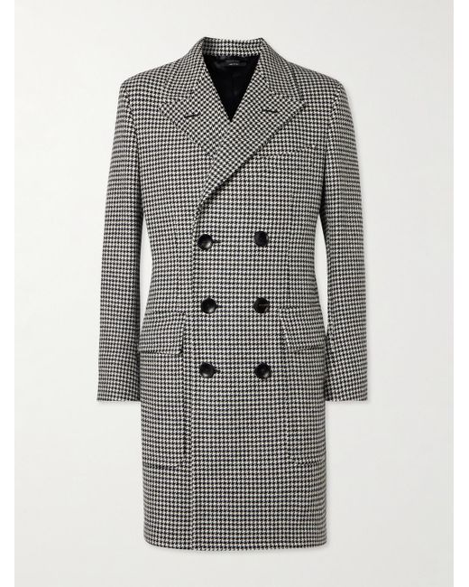 Tom Ford Gray Slim-fit Double-breasted Houndstooth Wool Coat for men