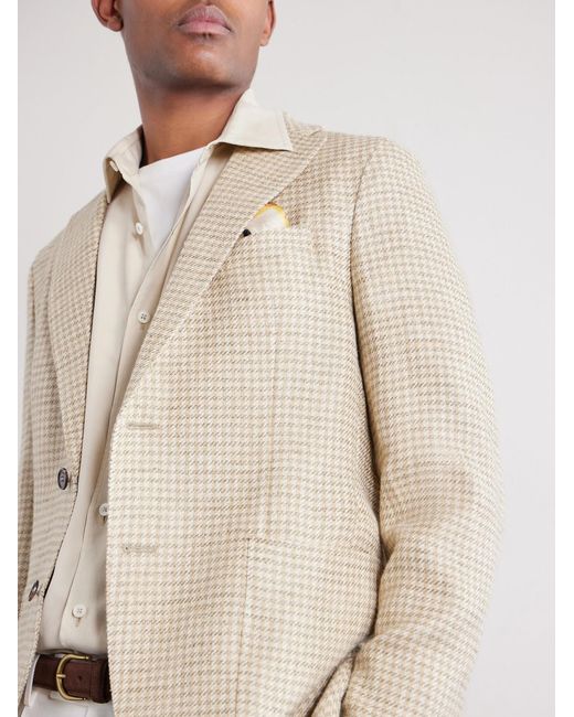 Slowear Natural Houndstooth Linen And Silk-Blend Blazer for men