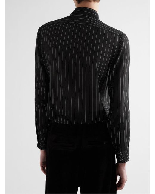 Saint Laurent Black Pinstriped Silk-georgette Shirt for men
