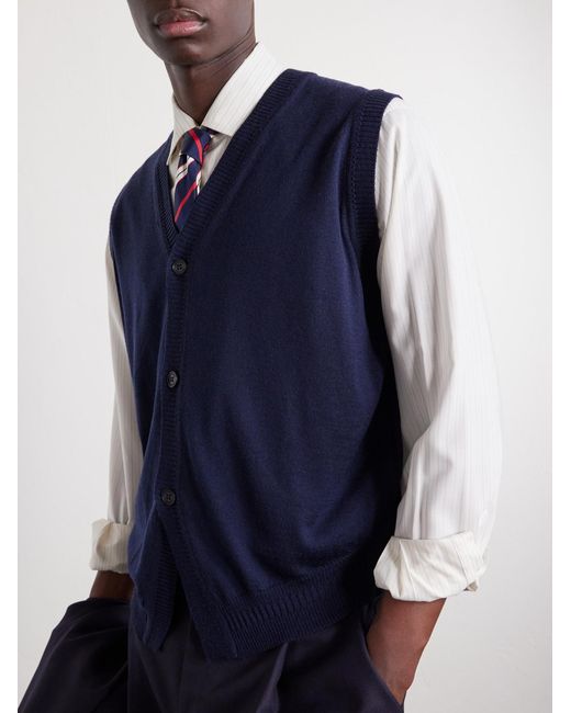 John Smedley Blue Bill Nighy Merino Wool Vest for men