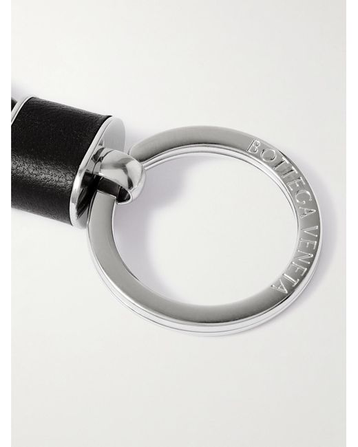 Bottega Veneta Black Silver-tone And Braided Leather Key Fob for men