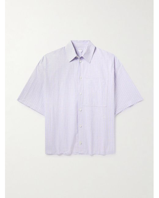 Bottega Veneta Purple Checked Cotton And Linen-blend Shirt for men