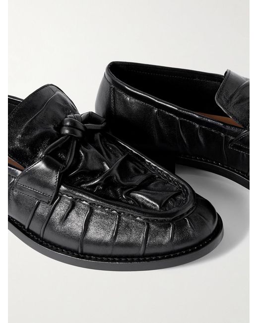 Bottega Veneta Black Astaire Knotted Crinkled Leather Loafers for men