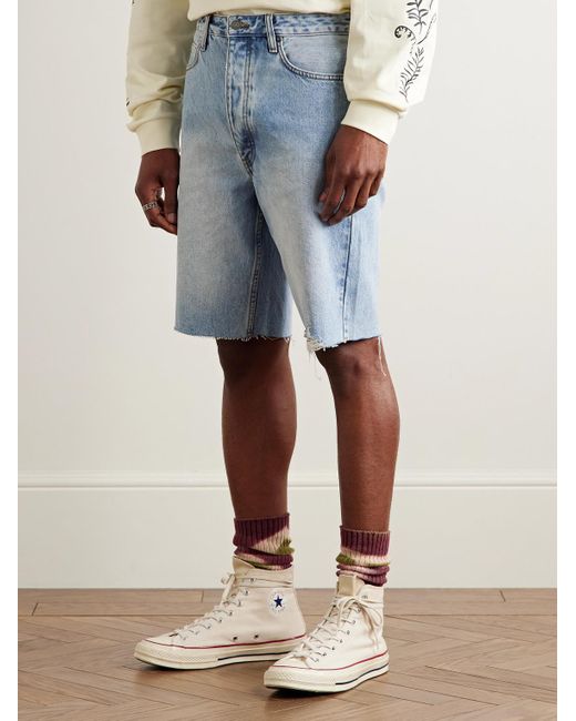 MANAAKI Blue Tama Slim-Fit Straight-Leg Distressed Denim Shorts for men