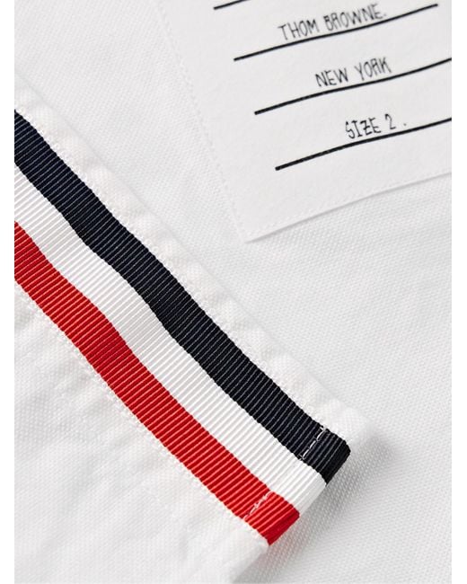 Thom Browne White Slim-Fit Button-Down Collar Logo-Appliquéd Cotton Oxford Shirt for men