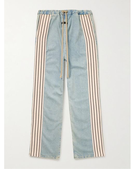 Fear Of God Blue Forum Straight-leg Striped Canvas-trimmed Drawstring Jeans for men