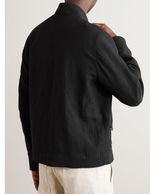 Mr P. Black Cotton And Linen-blend Bomber Jacket for men