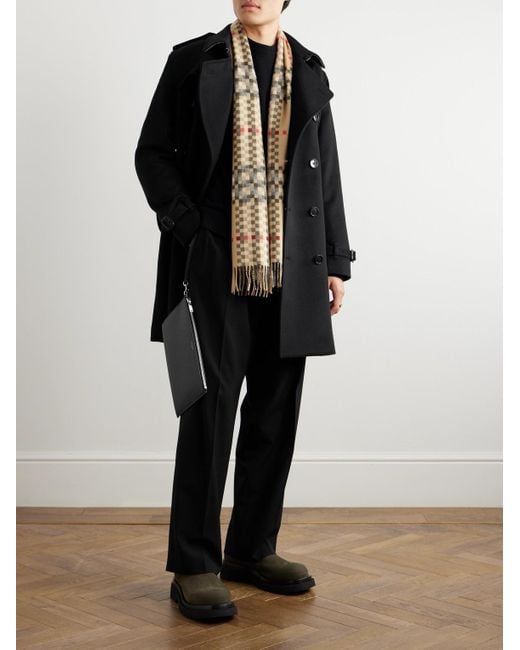 Cappotto doppiopetto in cashmere Kensington di Burberry in Black da Uomo