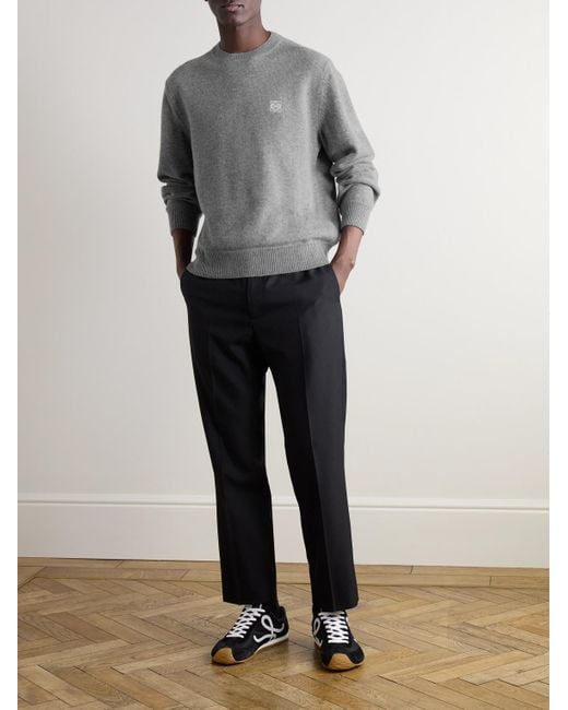 Loewe Gray Anagram Logo-Embroidered Wool Sweater for men
