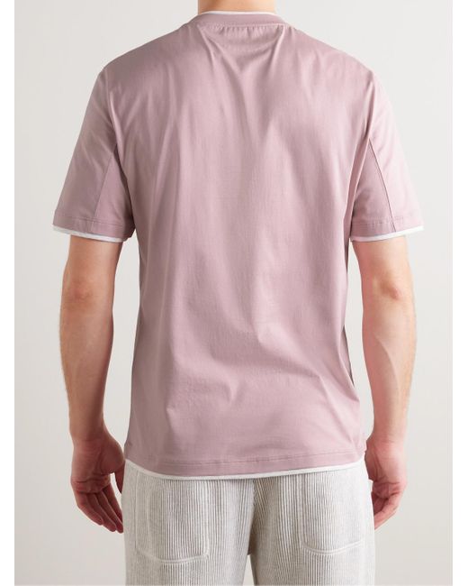 Brunello Cucinelli Pink Layered Cotton-jersey T-shirt for men