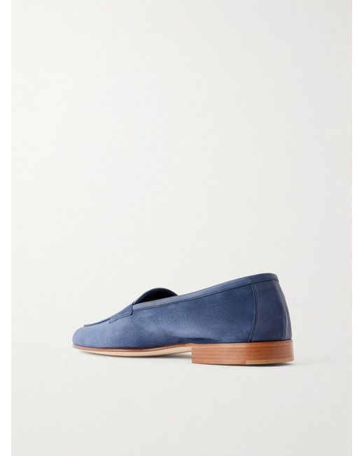 Edward Green Blue Polperro Leather-Trimmed Suede Penny Loafers for men