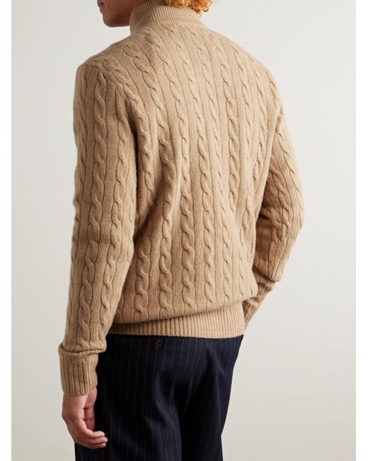 Polo Ralph Lauren Natural Logo-Embroidered Cable-Knit Wool And Cashmere-Blend Half-Zip Sweater for men